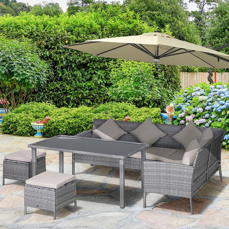 Set 5 Pezzi Salotto da Esterno con 2 Divani 1 Tavolino 2 Sgabelli, Mobili da Giardino in Rattan Grigio 860-093CW