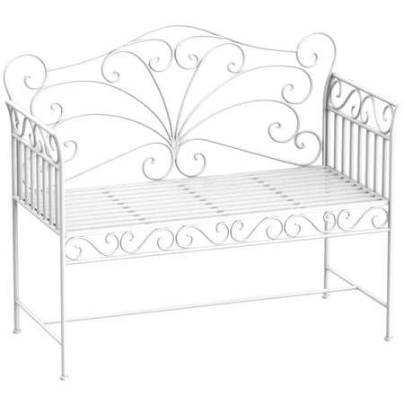 Panchina da Esterno a 2 Posti , Panchina Biposto da Giardino Stile Romantico Ferro 113.5 x 50 x 96cm Bianco 84B-077
