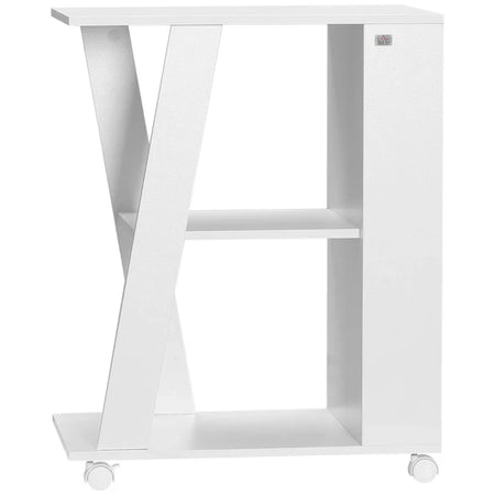 Carrello da Cucina Portavivande in Legno con 2 Ripiani e Ruote, 60x38x77cm, Bianco KJ2801-292V00WTKJ2
