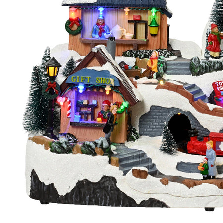 Scena animata a Led con negozi e babbo natale con luci e movimenti 40 cm