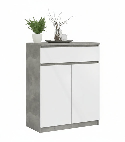 KIT MOBILE MULTIUSO 2 ANTE + 1 CASSETTO NAIA CM. 80X40X100H CEMENTO / BIANCO