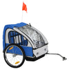 Rimorchio Bici Bambini con 2 Posti, 2 Cinture di Sicurezza, Telaio in Acciaio e Copertura in Tessuto Oxford Blu RE7440-008BURE7
