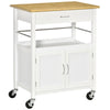 Carrello Cucina con Cassetto Armadietto e Scaffale, Carrellino Portavivande con Piano in Bambù e 4 Ruote, Bianco TY8801-215TY8