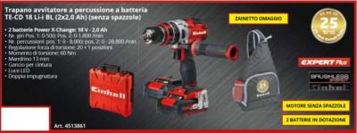 TRAPANO AVVITATORE A PERCUSSIONE BATTERIA LITIO EINHELL TE-CD 18 LI-I BL Ah 2