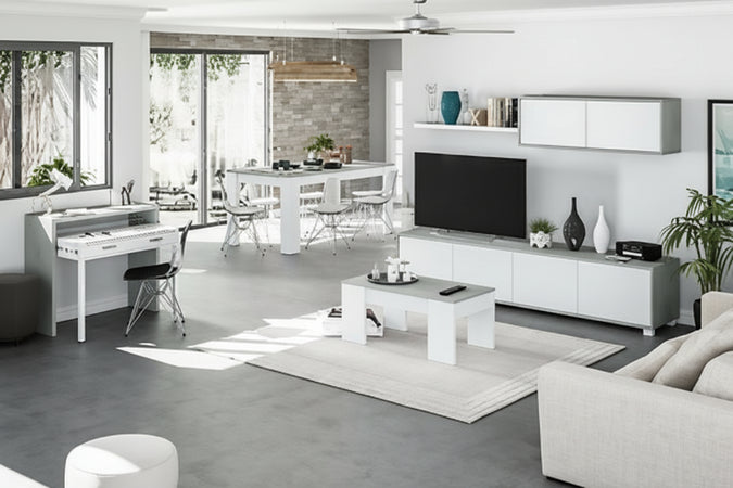 KIT PARETE ATTREZZATA ALIDA CM. 41X200X43H BIANCO/CEMENTO