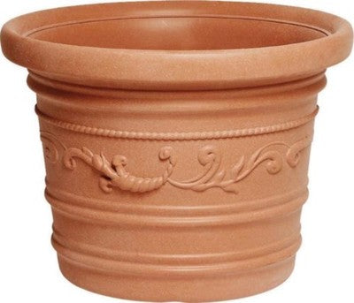 VASO TONDO FESTONATO IN RESINA COLORE TERRACOTTA DOPPIO BORDO DIAMETRO CM. 40