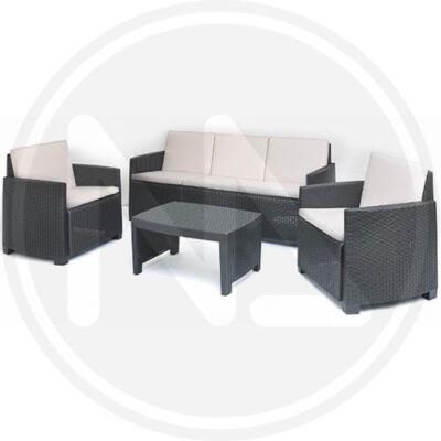 SALOTTO IN RESINA ANTRACITE VARANO COMPLETO DI CUSCINI SET ARREDO GIARDIN