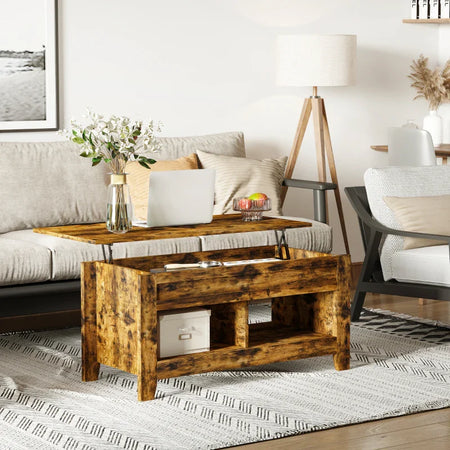 Tavolino da Salotto con Contenitore e Piano che si alza , in Legno 105x50x50 Marrone Rustico TF9839-135CFTF9 , soggiorno basso nero bianco grgio design moderno sala moderno alto divano camera legno vetro rotondo