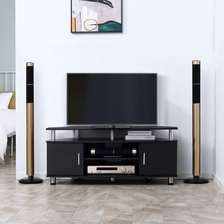 Mobile Porta TV Classico Soggiorno HOMCOM con 2 Ripiani, 2 Armadietti MDF Acciaio Inox Nero 120x39.5x52cm