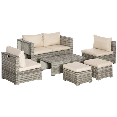 Salotto da Giardino in Rattan PE da 8 Pezzi con Poltrone, Tavolini e Sgabelli, Beige 860-099BG