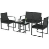 Set da Giardino con 2 Sedie, Divanetto e 2 Tavolini con Cuscini e Piano in Vetro, Nero 84G-319V00BK