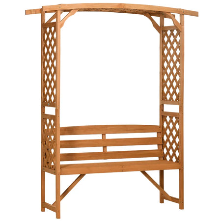 Panchina da Giardino in Legno di Abete con Arco Decorativo per Piante e Vasi, 160x50x198 cm, Marrone 84G-002V00BN