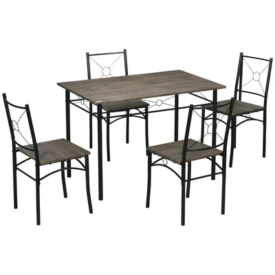 Tavolo da Pranzo con 4 Sedie, Set 5 Pezzi in MDF e Metallo per Sala da Pranzo, Cucina, Soggiorno e Bar TH5835-660BNTH5