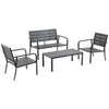 Set Salotto da Giardino da 4 Pezzi con Panchina a 2 Posti, 2 Poltrone e Tavolino, Grigio Scuro 84B-644