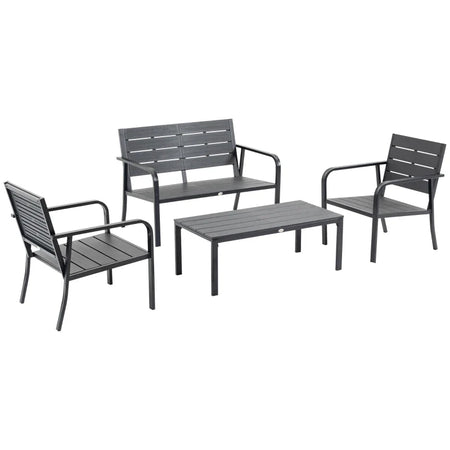 Set Salotto da Giardino da 4 Pezzi con Panchina a 2 Posti, 2 Poltrone e Tavolino, Grigio Scuro 84B-644