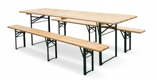 SET BIRRERIA TAVOLO E PANCHE RICHIUDIBILI RINFORZATO TRE GAMBE CM. 220X70X76H