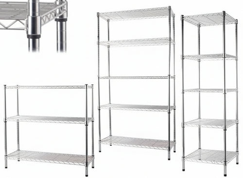 SCAFFALI MANHATTAN IN ACCIAIO CROMATO 3 PIANI 90x35xH90 CM SCAFFALATURA