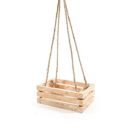 Fioriera porta vaso per interno ed esterno arredamento in legno con corda pensile