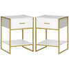 Set 2 Comodini Moderni con Cassetto e Ripiano Aperto in MDF e Acciaio, 45x40x60cm, Bianco e Oro AW1831-534AW1