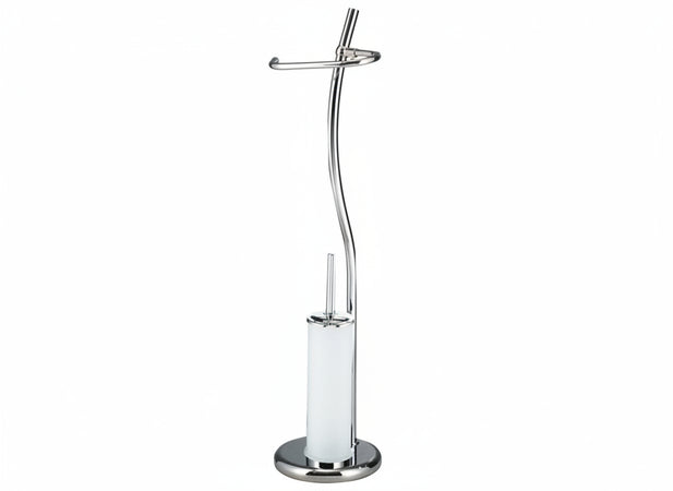 PIANTANA DA BAGNO BRIXO 2in1 CROMO CON PORTASCOPINO H 77 CM ARREDO BAGNO
