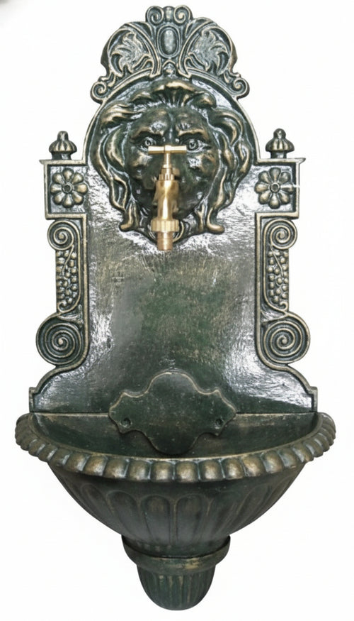 FONTANA IN GHISA LEONE ANTICHIZZATA CON RUBINETTO COLORE VERDE O GRIGIO