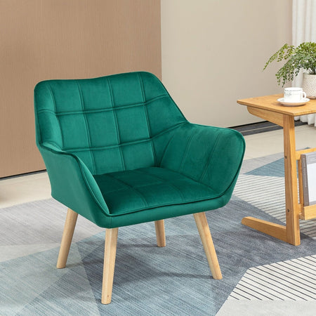 Poltroncina Stile Nordico in Legno ed Effetto Velluto Verde per Soggiorno o Ufficio , 64x62x72.5 cm , sedia poltrona salotto studio F833-799V00GNA