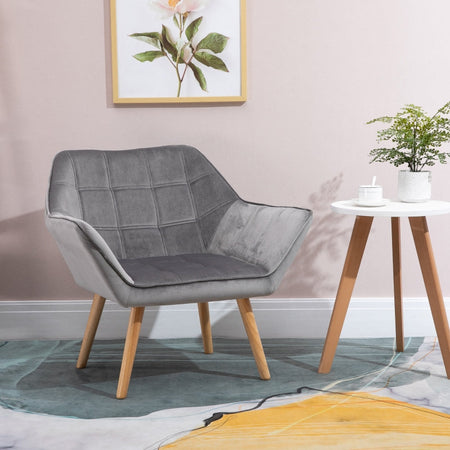 Poltroncina Stile Nordico in Legno ed Effetto Velluto Grigio per Soggiorno o Ufficio , 64x62x72.5 cm sedia poltrona salotto studio F833-799V00GYA