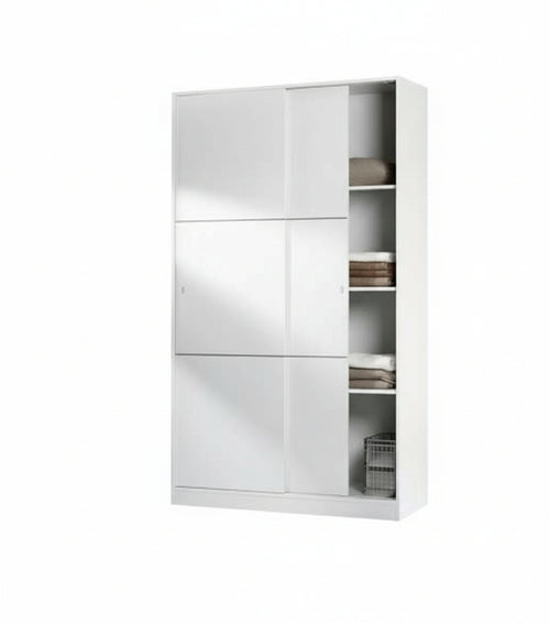 ARMADIO DUE ANTE SCORREVOLI E TRE RIPIANI LATERALI BIANCO LUCIDO CM. 120X50X200H