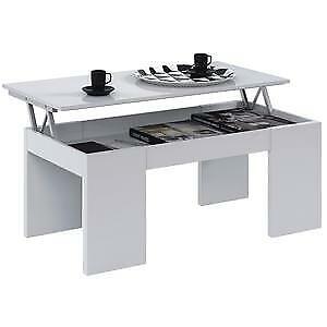 TAVOLINO TAVOLO DA CAFFE' CON PIANO ELEVABILE CM. 50X100X45H COLORE BIANCO LUCID