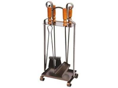 SET ATTREZZI PER CAMINO TOTEM 4 UTENSILI CAMINETTO C/CONTENITORE CM.27XH65