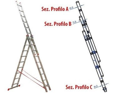 SCALA PROMO STEP TRIPLICE IN ALLUMINIO 5,29 MT. SCALE ESTENSIBILI NORMA EN 131