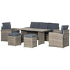 Set Salotto da Giardino in Rattan PE con Divano 3 Posti, 2 Poltrone, 2 Sgabelli e Tavolo, Grigio 860-198