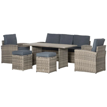 Set Salotto da Giardino in Rattan PE con Divano 3 Posti, 2 Poltrone, 2 Sgabelli e Tavolo, Grigio 860-198