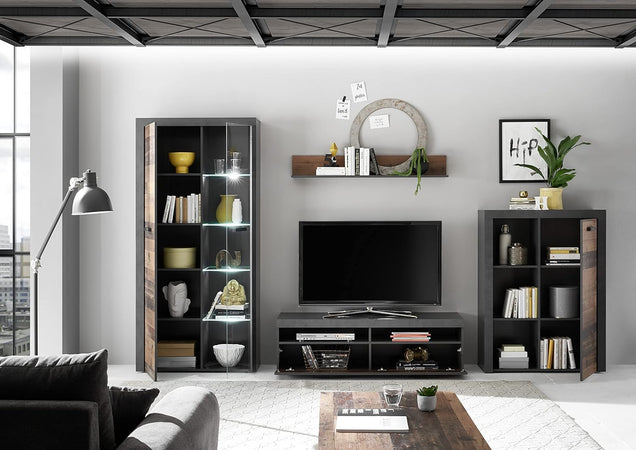 parete attrezzata tv da soggiorno cucina per salotto moderna mobili tv marrone e grigio stile vintage + led T2302,145S