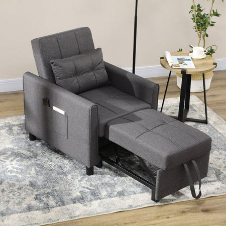 Poltrona Letto a sedia materasso brandina Letto Singolo Reclinabile su 3 Livelli con Cuscino Extra, 69x82x85cm, Grigio F839-670V00GYA
