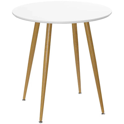 Tavolo da Pranzo Rotondo per 2 Persone in MDF e Metallo, Φ72x75 cm, Bianco e color Legno HY6835-527HY6