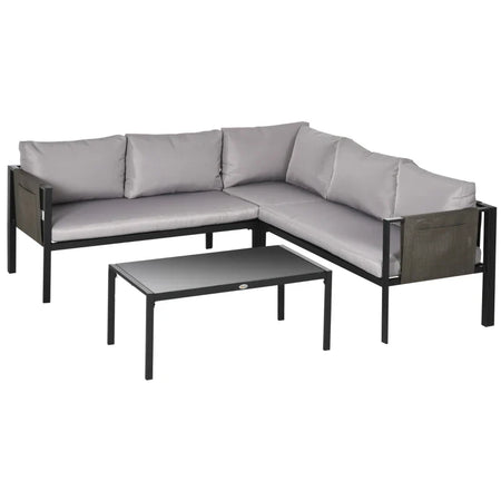 Set da Giardino 4 Pezzi con 2 Divanetti, Poltrona Angolare e Tavolino da Caffè in Vetro Temperato 84G-049V00LG