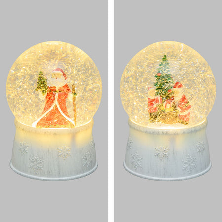 Sfera in vetro palla di neve decorata luminosa con led a luce bianco caldo ø13cm