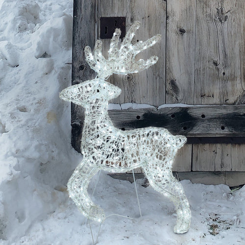 Decorazione natalizia Renna galoppante 3D con led bianco per uso interno ed esterno