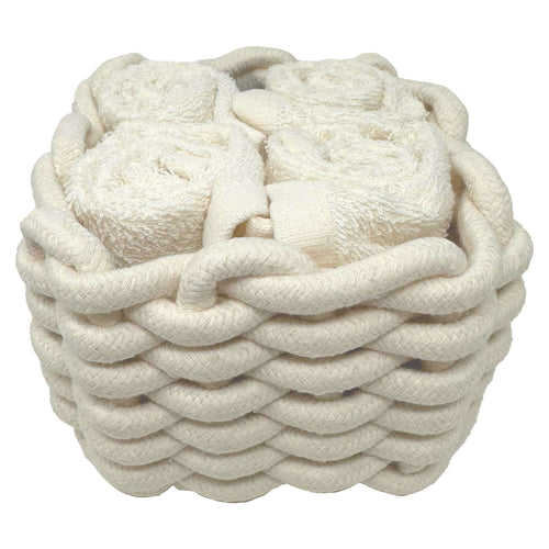 Set di 4 lavette Daunex Classic 30x30 in spugna di cotone con cestino decorativo, accessorio bagno elegante.