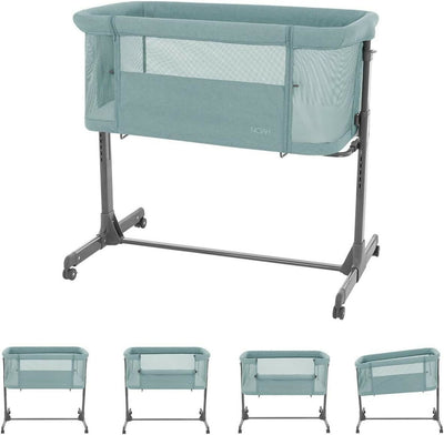 KIKKABOO Culla Fianco Letto colore Mint - verde menta - Culla Neonato Fianco Letto, Spondina Apribile con una Mano, Altezza Regolabile, Regolabile con Vari Livelli di Altezza, Piedini Pieghevole, 0m+