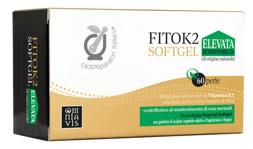 FITOK2 60 perle vegan softgel. Integratore alimentare di vitamina K2 di origine naturale adatta a vegetariani e vegani