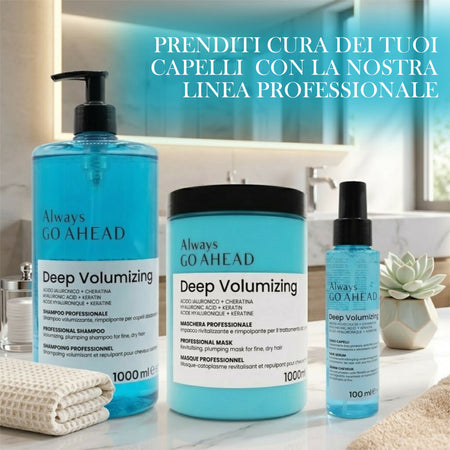 Kit Capelli Volumizzante Professionale Acido Ialuronico e Cheratina - Always GO AHEAD Shampoo e Maschera 1L + siero 100ml