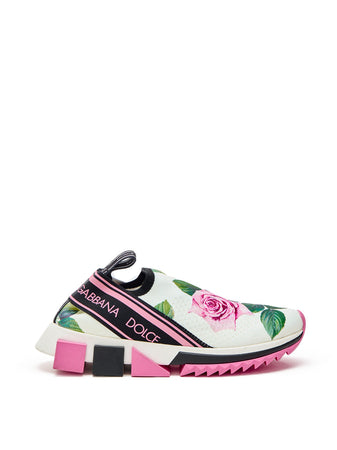 Dolce &amp; Gabbana Sneakers in Maglina con Stampa Rose da donna