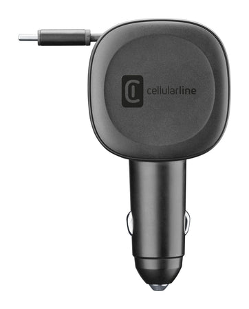 Cellularline Caricatore Auto 60W con Cavo Retrattile Nero