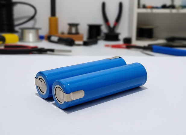 2 Batterie 18650 2200mAh Pile 3,7V Litio Ricaricabile Paglietta Linguette saldabile