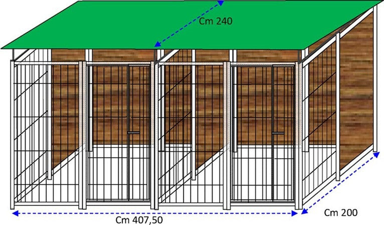 2 Box per Cani Copertura e Retro in Legno Zincatura a Caldo Ciascuno da 200x200xh180 Cm Prodotti per animali domestici/Cani/Cucce gabbiette e recinzioni/Recinti da esterno Ogomondo - Martina Franca, Commerciovirtuoso.it