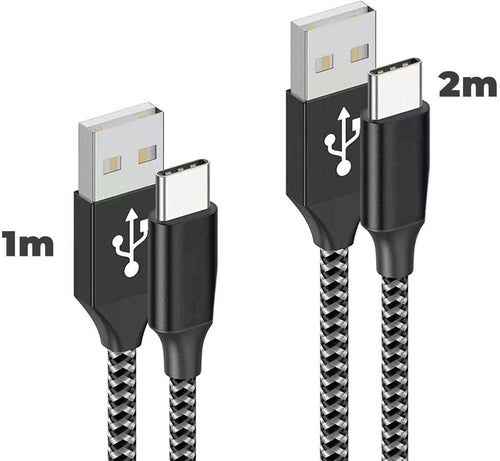 2 Cavi USB USB tipe C (1 metro + 2 metri) Fast Charge per Smartphone PC Tablet