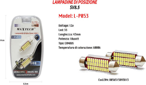 2 Coppie Lampadine Posizione Sv8.5 Canbus Maxtech L-p053 12v 42mm 33led 10w 6000k Auto e Moto/Parti per auto/Luci lampadine e indicatori/Lampadine/Lampadine per esterno Trade Shop italia - Napoli, Commerciovirtuoso.it