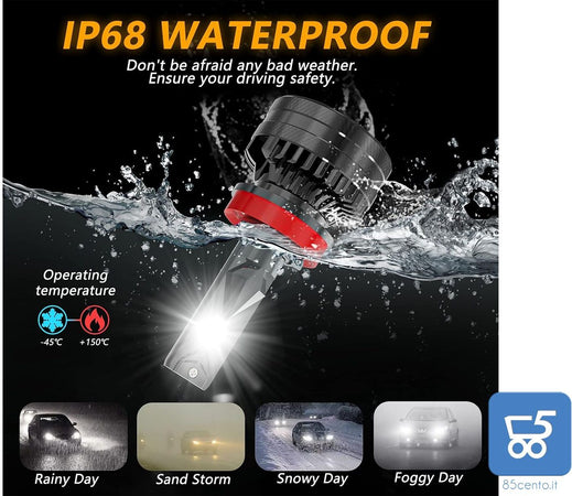 2 Lampadine H11 LED per Auto 20000LM 120W 6500K Bianco Fari Abbaglianti o Anabbaglianti 12V IP68 impermeabile
